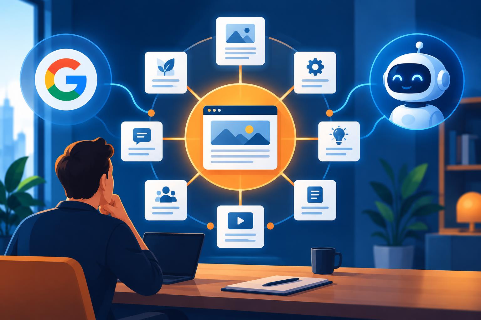 Illustratie bij Zo bouw je een topic cluster dat Google én AI-systemen begrijpen